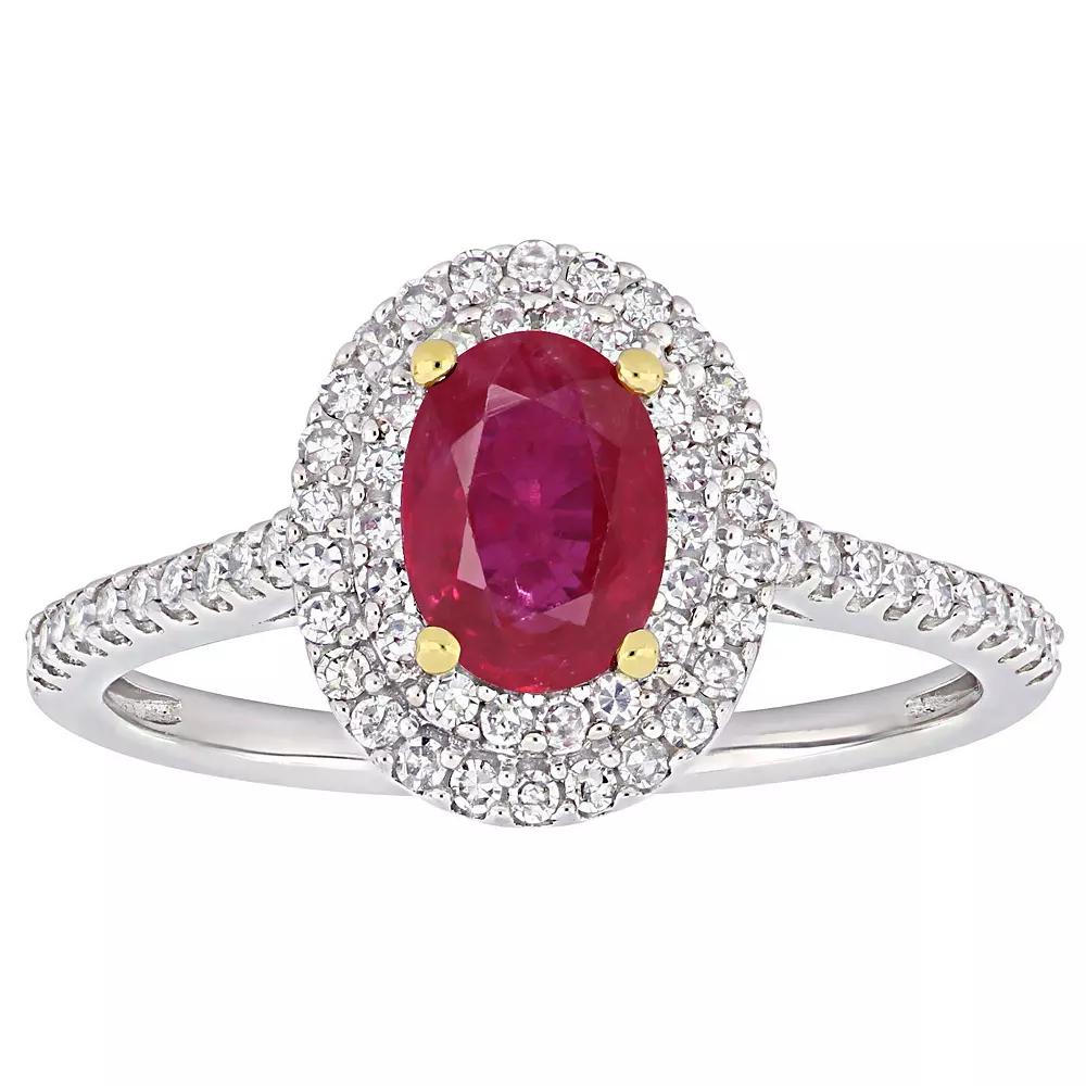 Stella Grace Two Tone 14k Gold Ruby & 1/3 Carat T.W Diamond Double Halo Engagement Ring, Women's, Size: 6, 14k Two Tone Product Image