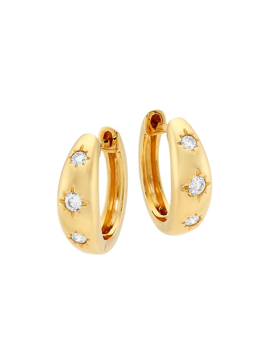 Womens 14K Yellow Gold & 0.23 TCW Diamond Etched Huggie Hoop Earrings Product Image
