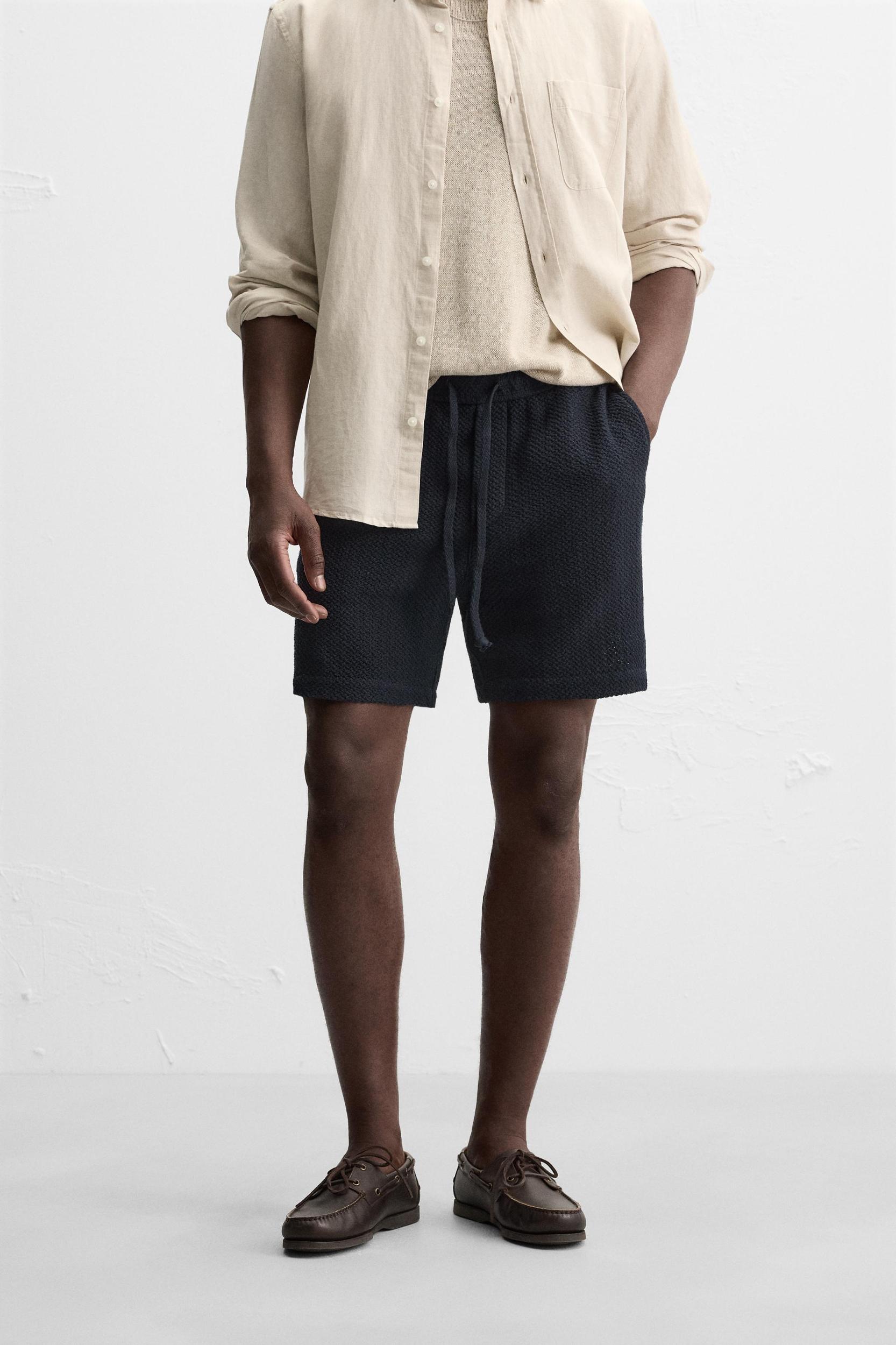TEXTURED REGULAR FIT BERMUDA SHORTS Product Image