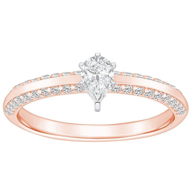 Alyson Layne 14k Gold 3/5 Carat T.W. Diamond Pear Shape Pave & Polished Band Engagement Ring, Womens 14k Two Tone Gold Product Image