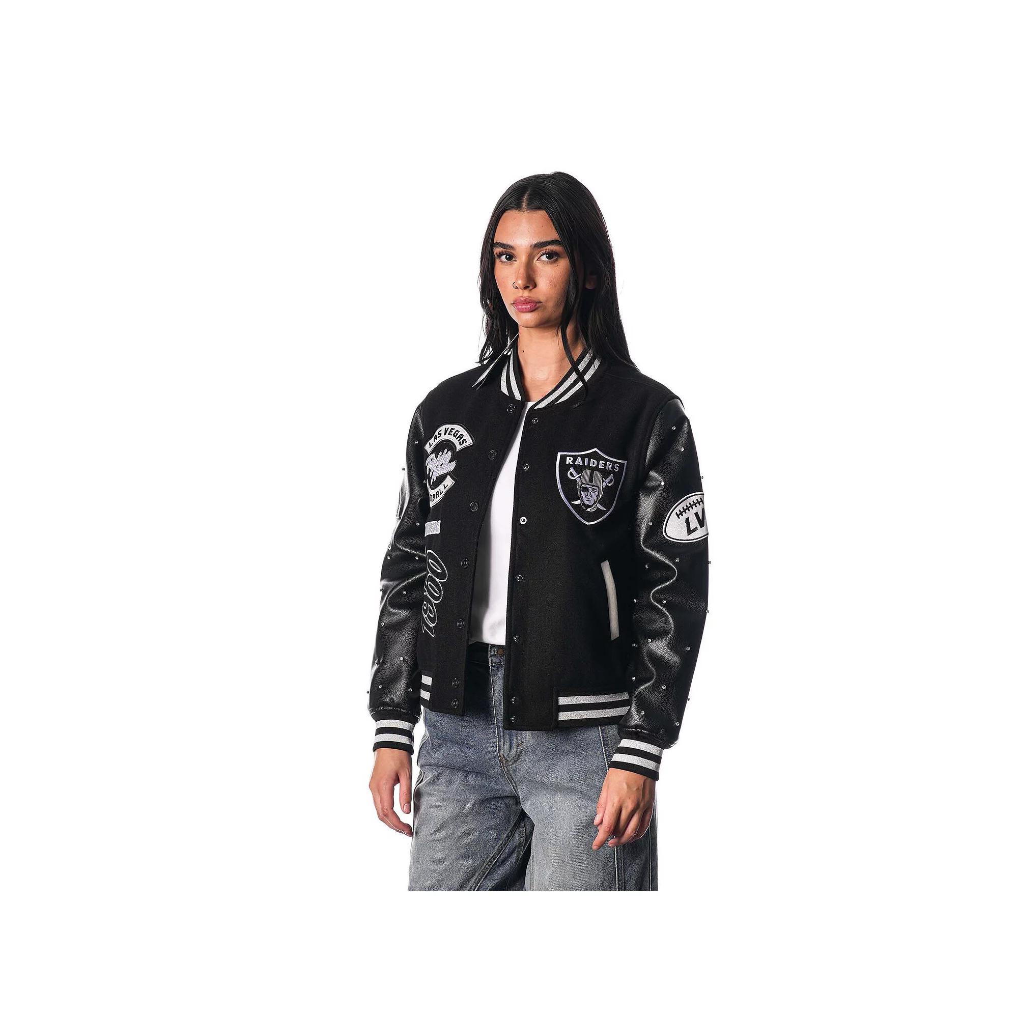 Women's The Wild Collective Black Las Vegas Raiders Varsity Full-Snap Sparkle Jacket, Size: 2XL, Lvr Black Product Image