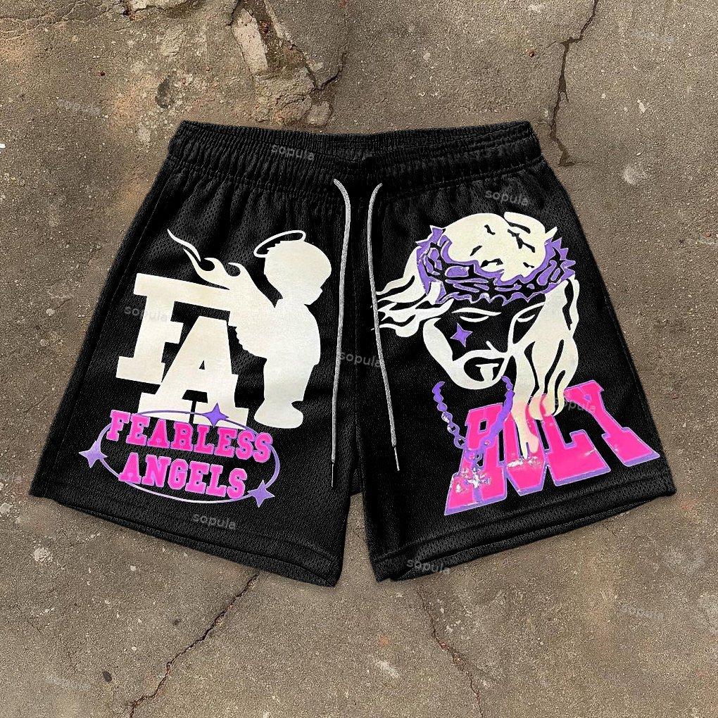 Vintage Fearless Angel Holy Jesus Graphic Basketball Mesh Shorts Product Image