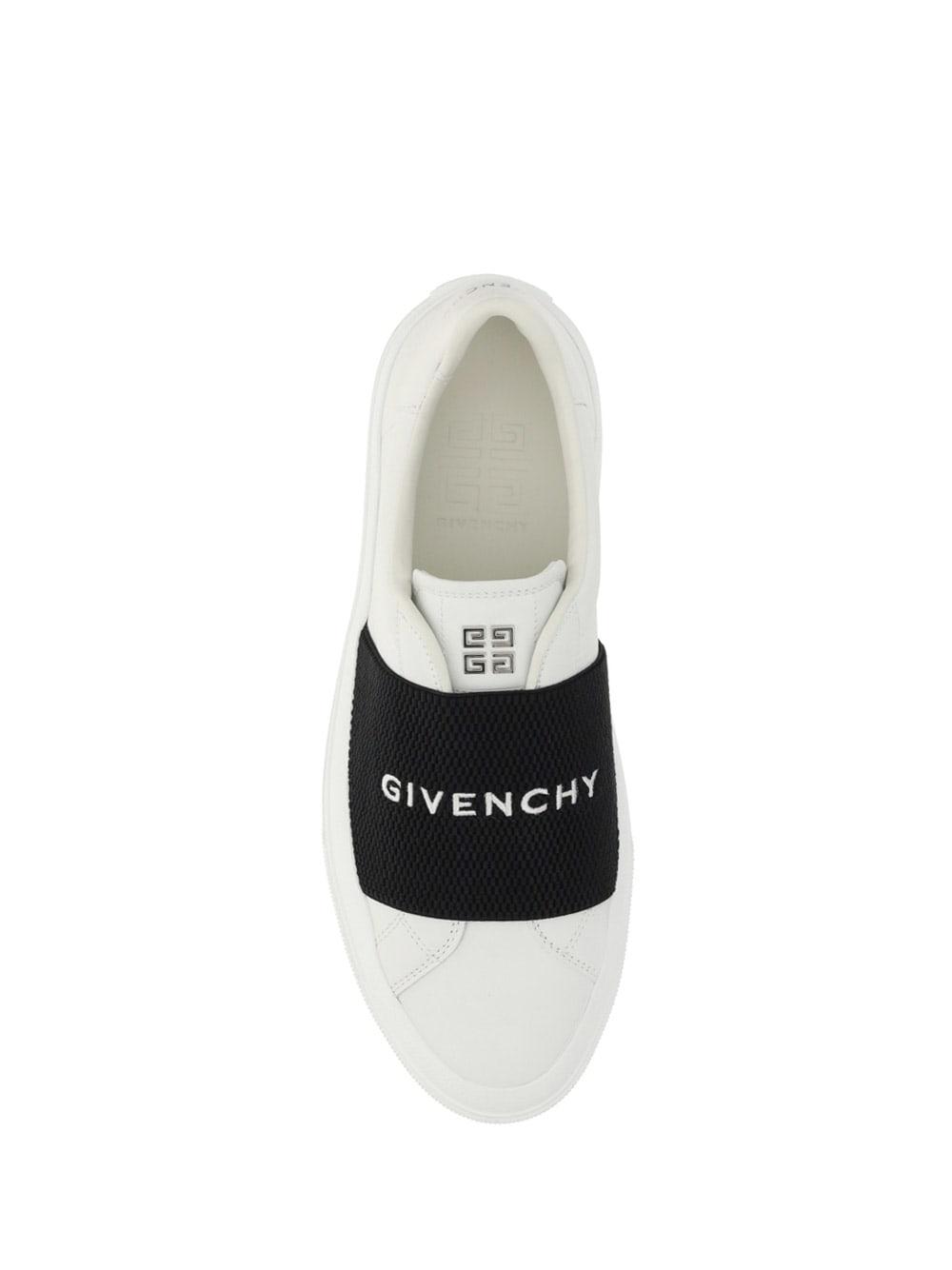 GIVENCHY Logo-embroidered Slip-on Leather Sneakers In White Black Product Image