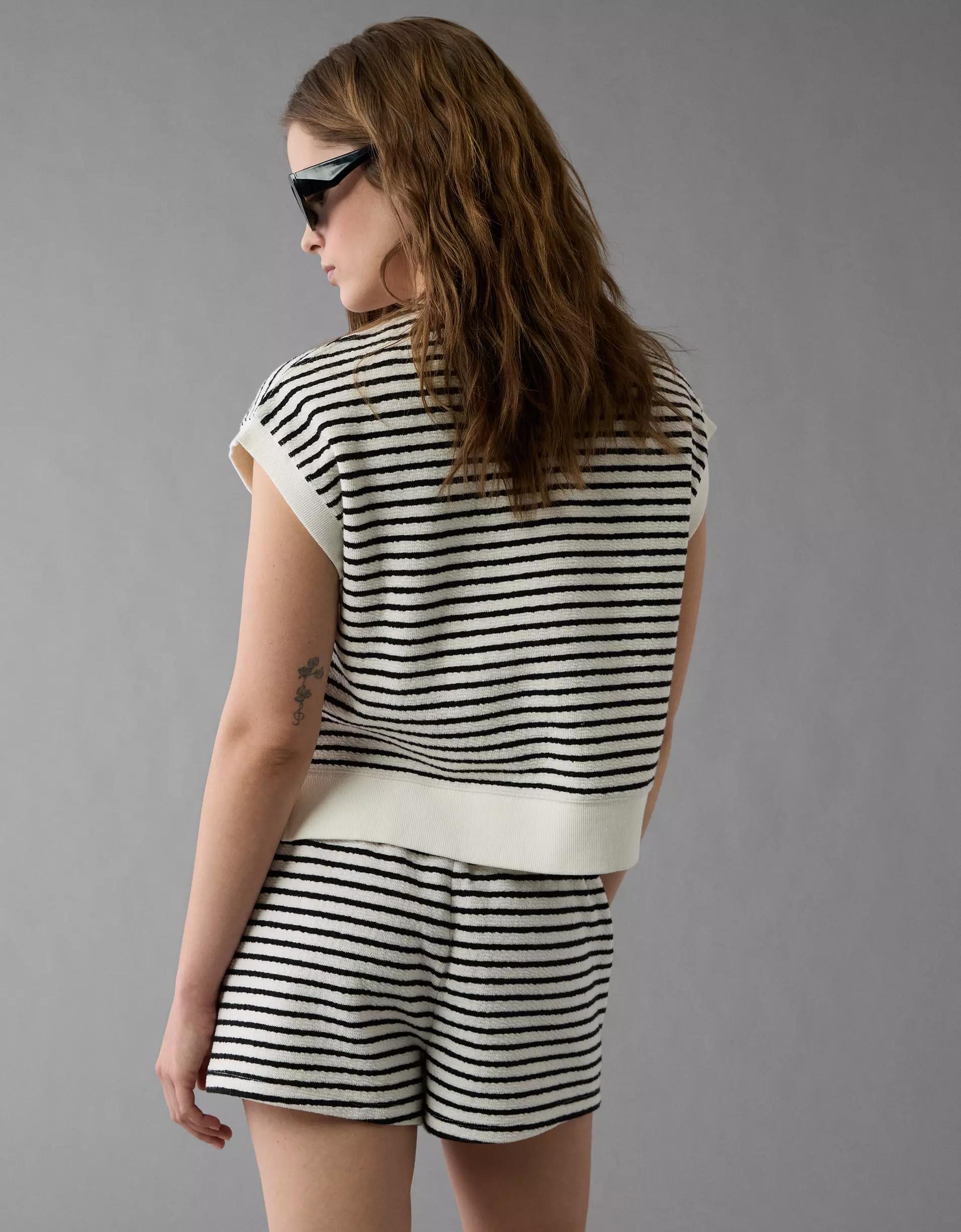 AE High-Waisted Striped Fleece Short Product Image