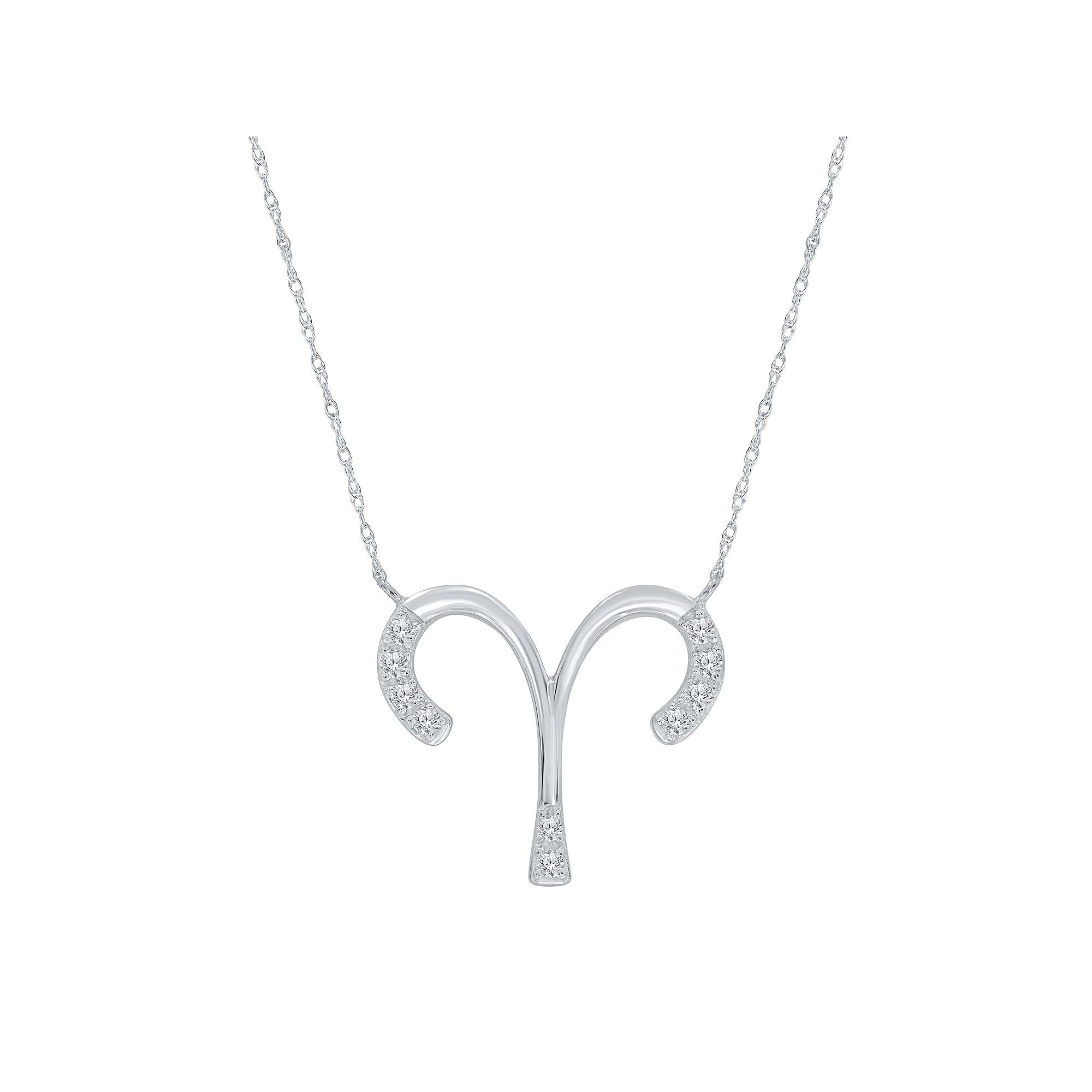 Sterling Silver 1/10 Carat T.W. Diamond Pave Aries Zodiac Pendant Necklace, Women's, Silver Tone Product Image