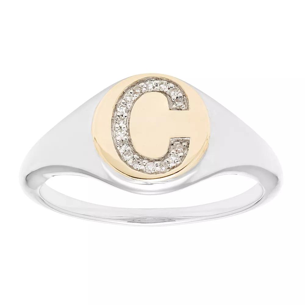 It's Personal 14k Gold Over Sterling Silver Diamond Accent Initial Signet Ring, Women's, Size: 5, Two Tone C Product Image