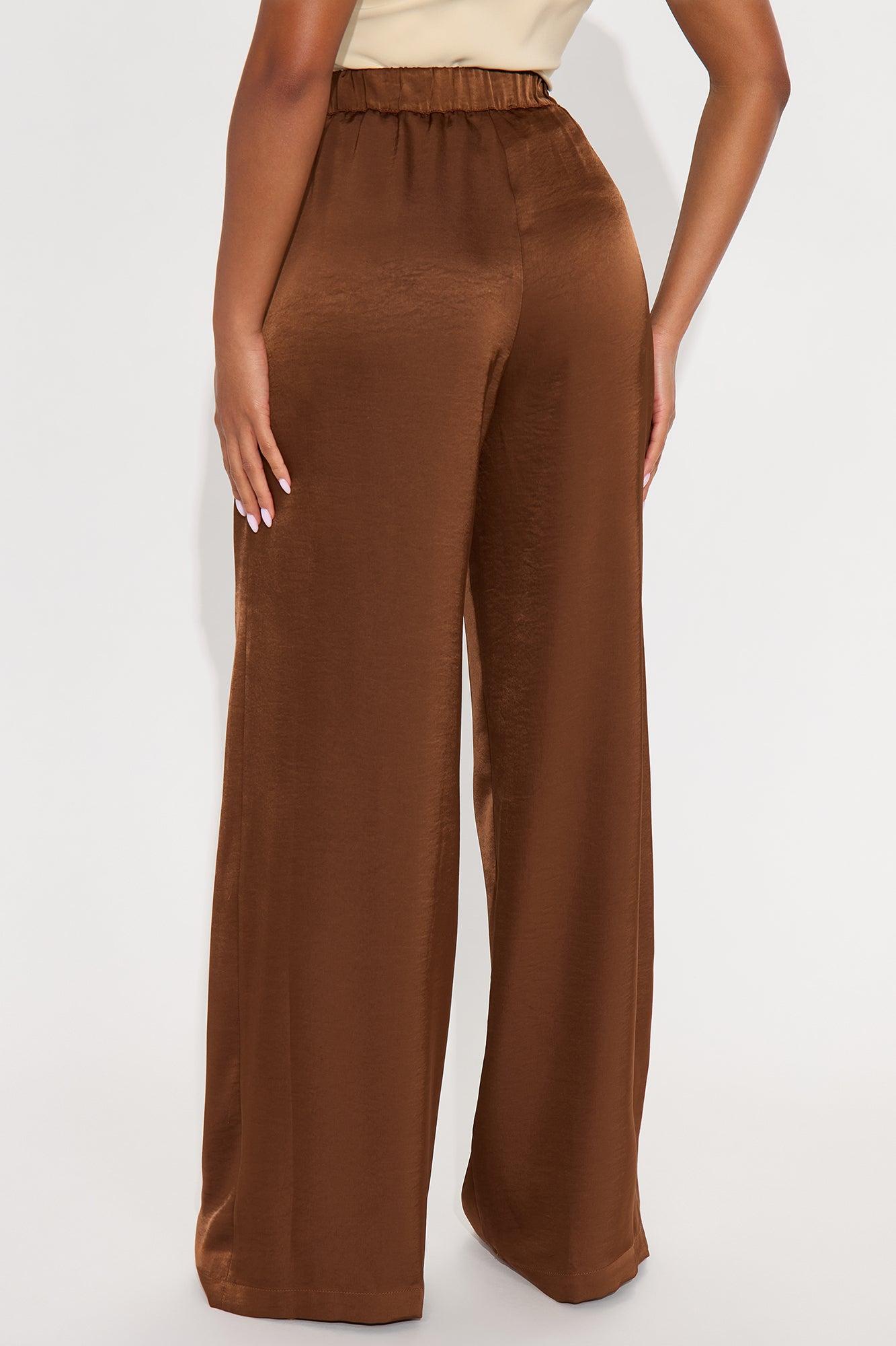 Denise Satin Wide Leg Trouser Pant - Chocolate Female Product Image
