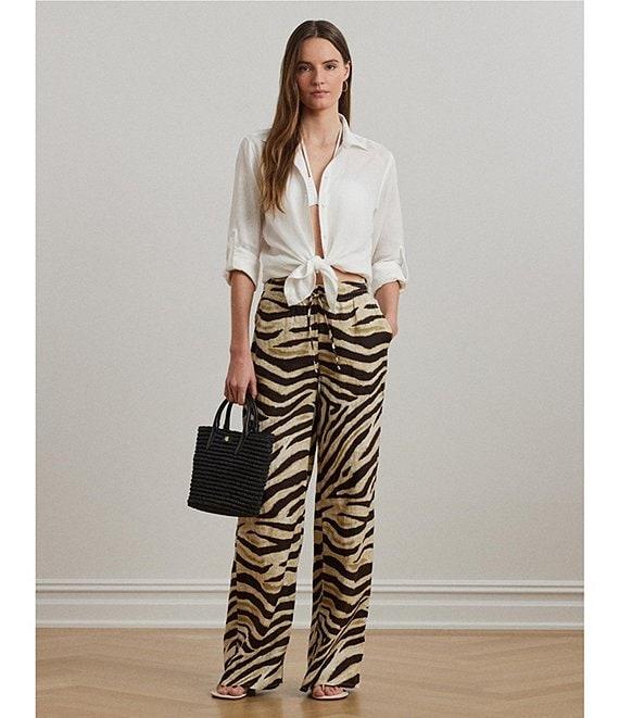 Lauren Ralph Lauren Zebra Print Linen Wide-Leg Pull-On Pants Product Image
