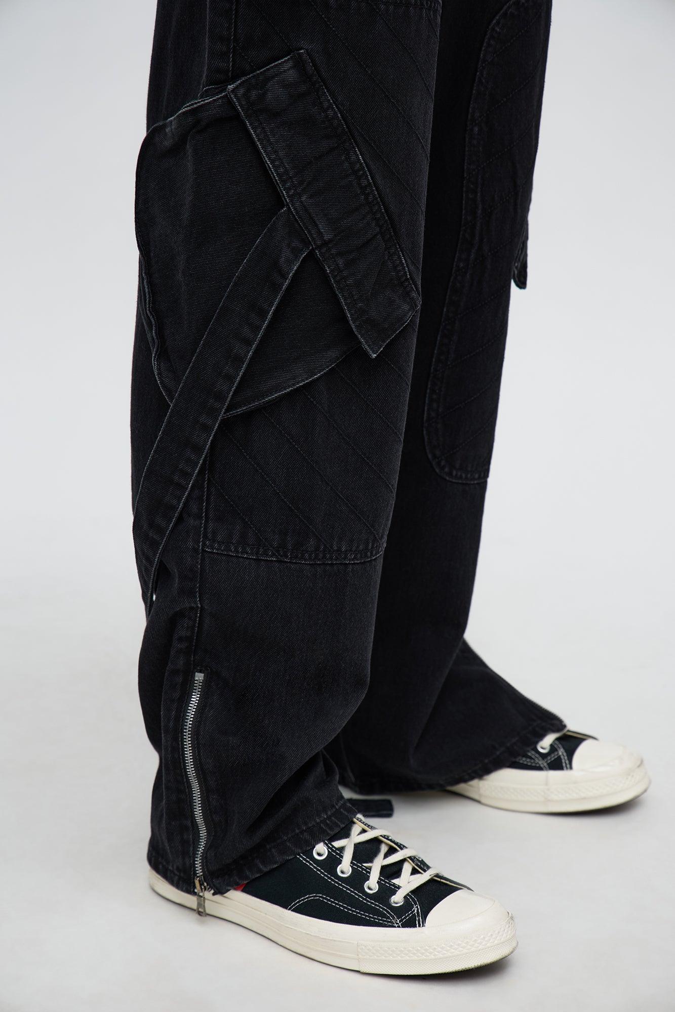 Relaxed Straight Paneled Cargo Jean - Black Wash Product Image