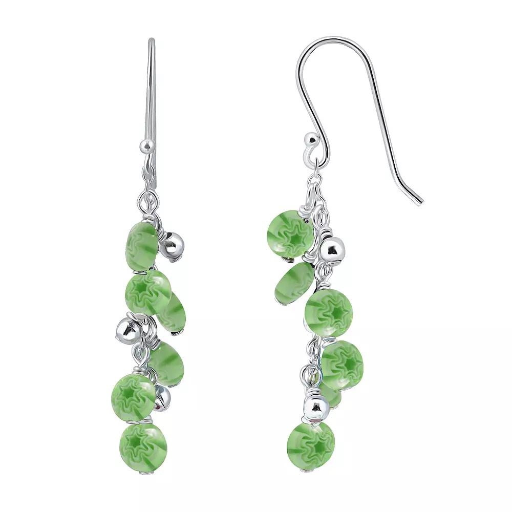 Aleure Precioso Sterling Silver Colored Round Glass Bead Drop Fishhook Earrings, Women's, Green Product Image