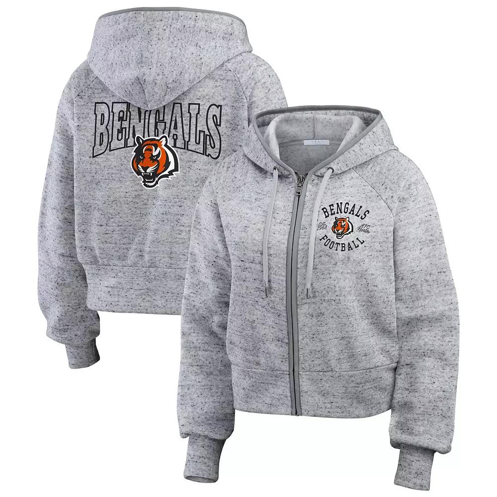 Women's WEAR by Erin Andrews Heather Gray Cincinnati Bengals Speckled Fleece Cropped Full-Zip Hoodie,  Product Image