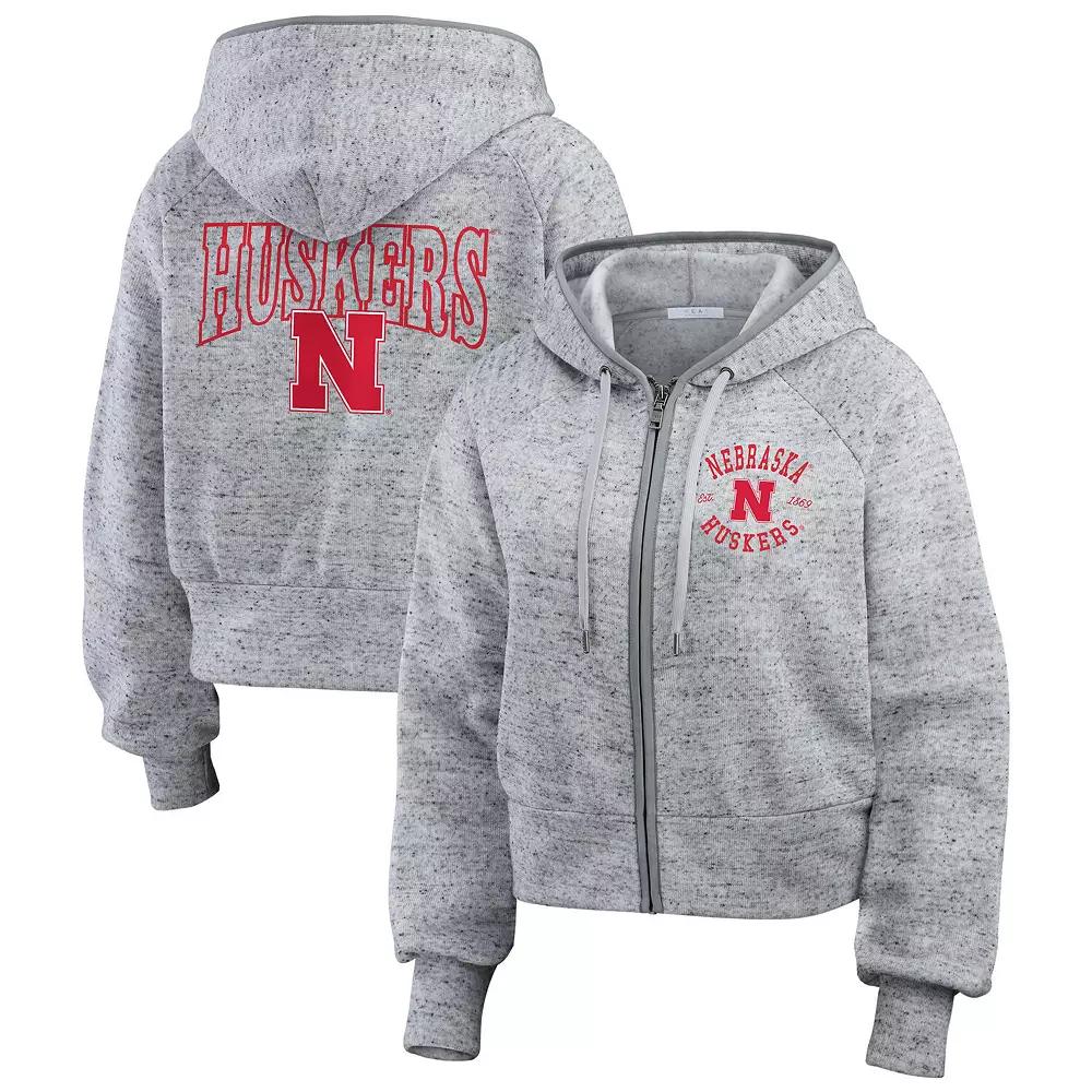 Women's WEAR by Erin Andrews Heather Gray Nebraska Huskers Wear Speckle Double-Hit Raglan Full-Zip Hoodie,  Product Image