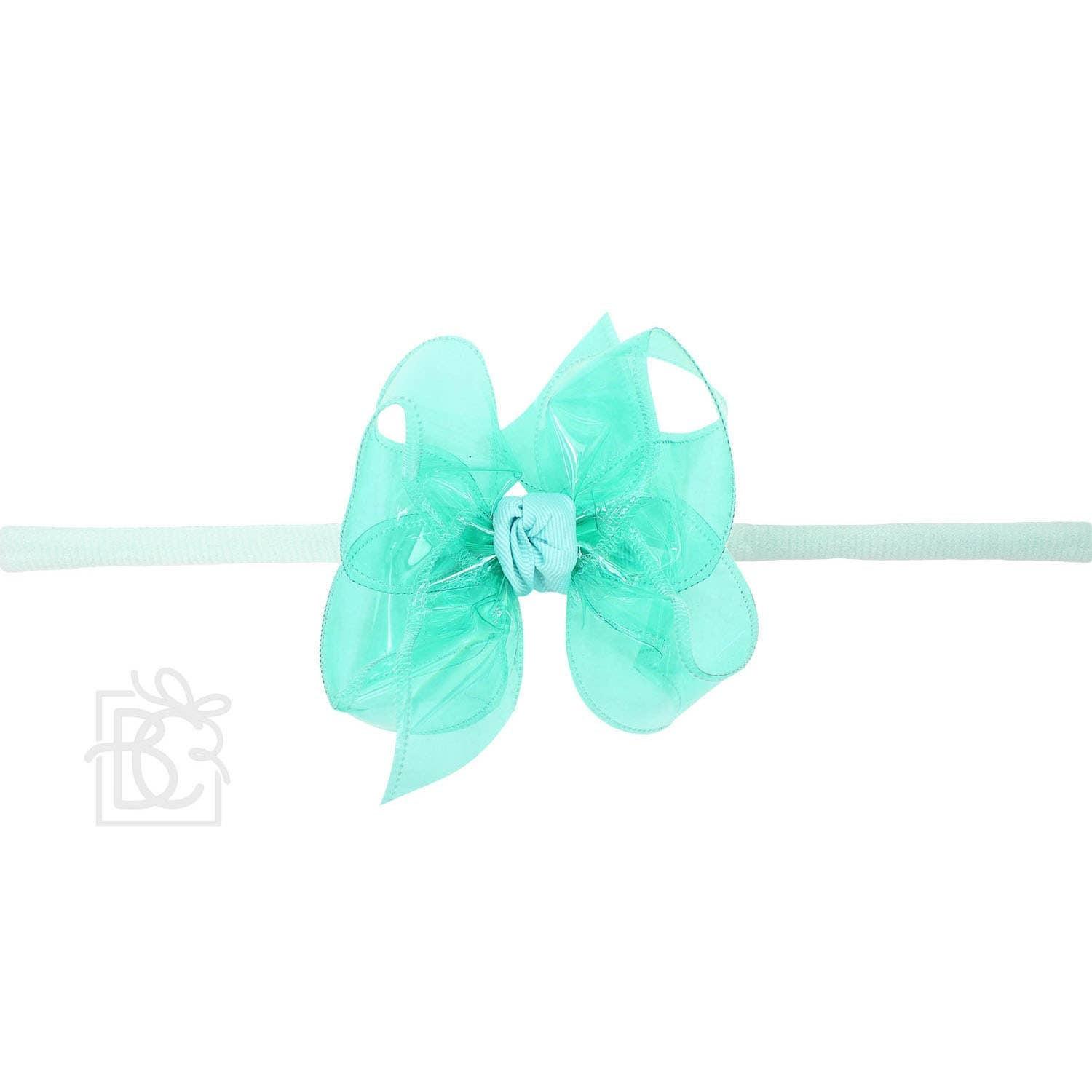1/4" PANTYHOSE HEADBAND W/WATERPROOF BOW: 5.5" Huge - 2.5" Ribbon / AQUA Product Image