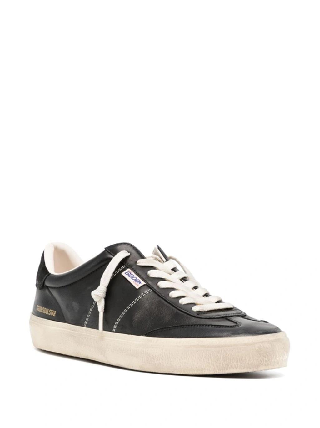 GOLDEN GOOSE Deluxe Brand Vintage-inspired Black Leather Sneakers With Contrasting White Laces Product Image