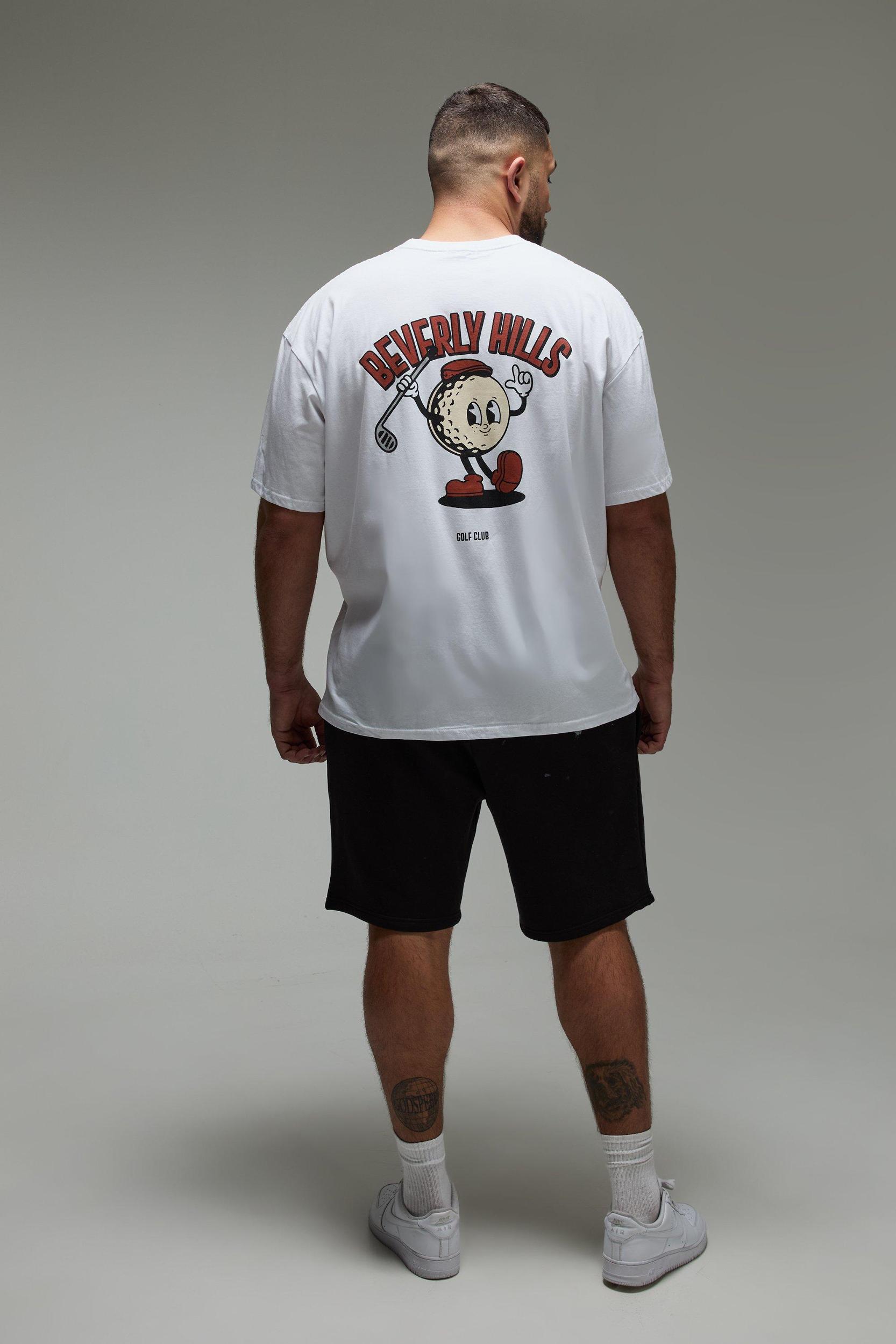 Plus Oversized Beverley Hills Golf Cartoon Graphic T-Shirt | boohooMAN USA Product Image