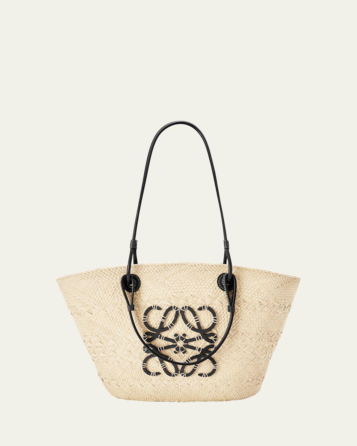 x Paulas Ibiza Anagram Basket Bag in Iraca Palm with Leather Handles Product Image