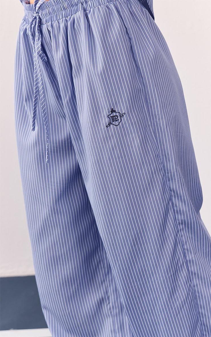 Blue Embroidered Drawstring Stripe Pant Product Image