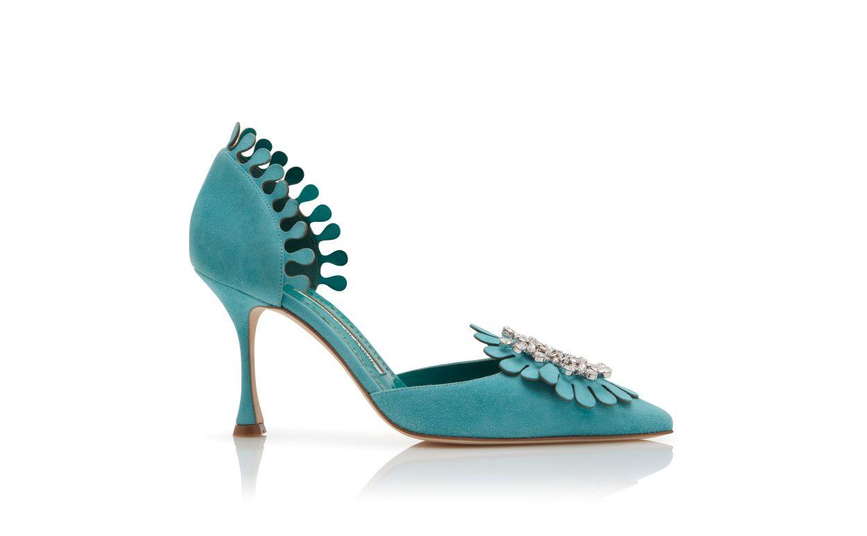 SHOG Light Blue Suede Jewel Embellished Pumps Product Image