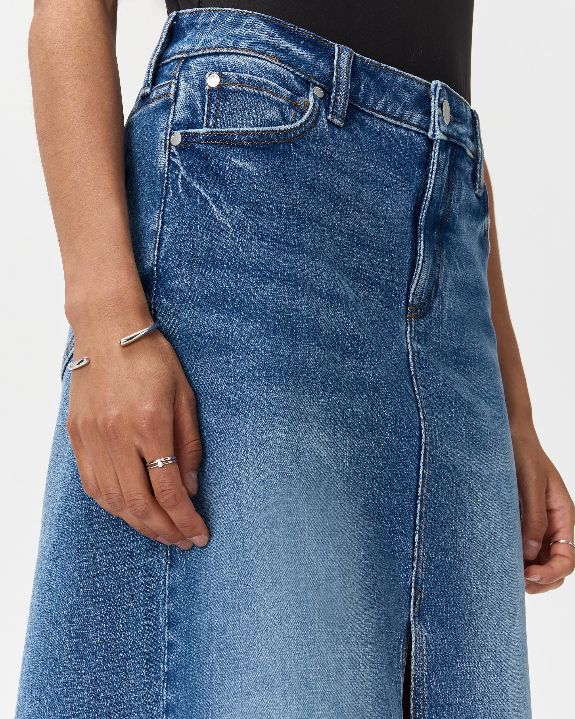 Quince | Women's Stretch Denim 5-Pocket Midi Skirt Organic Cotton Product Image