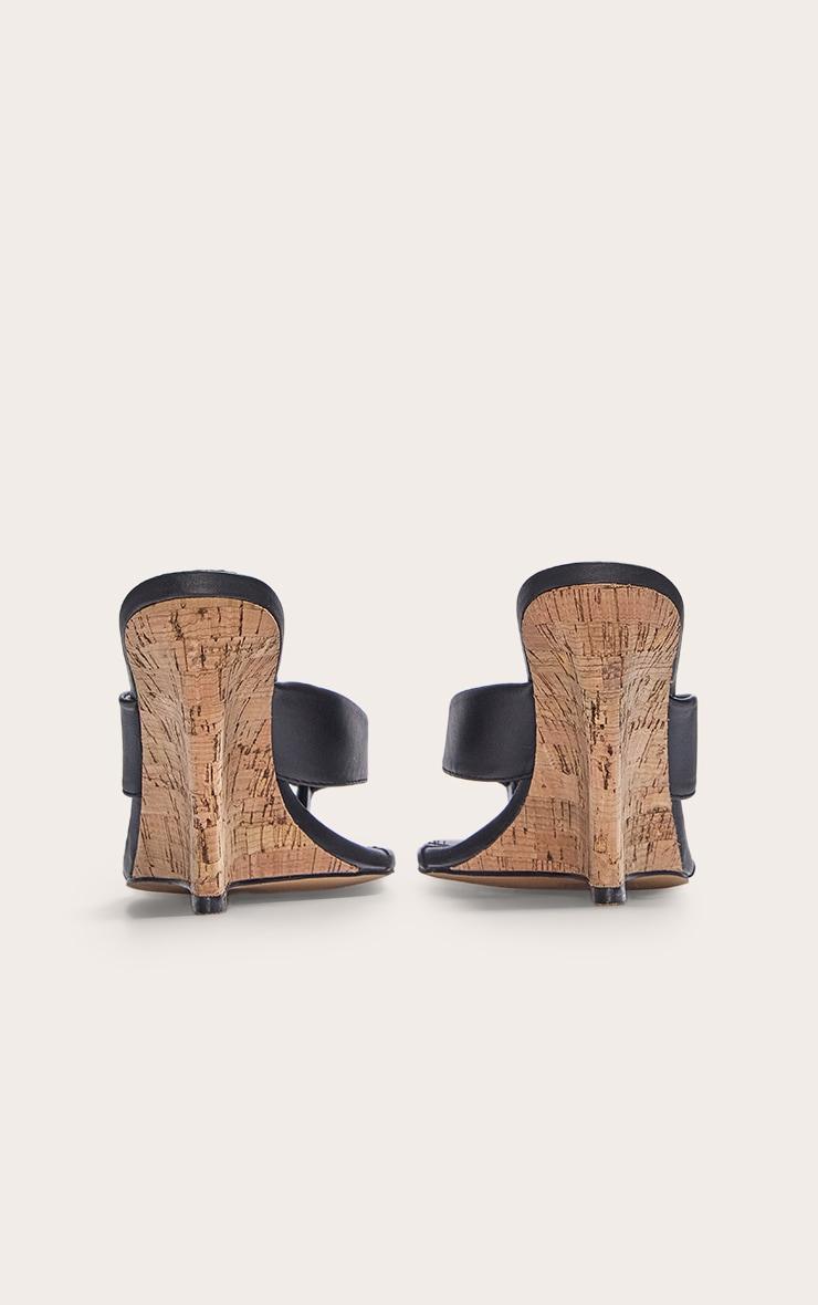 Black Pu Round Toe Thong Heeled Wedges Product Image