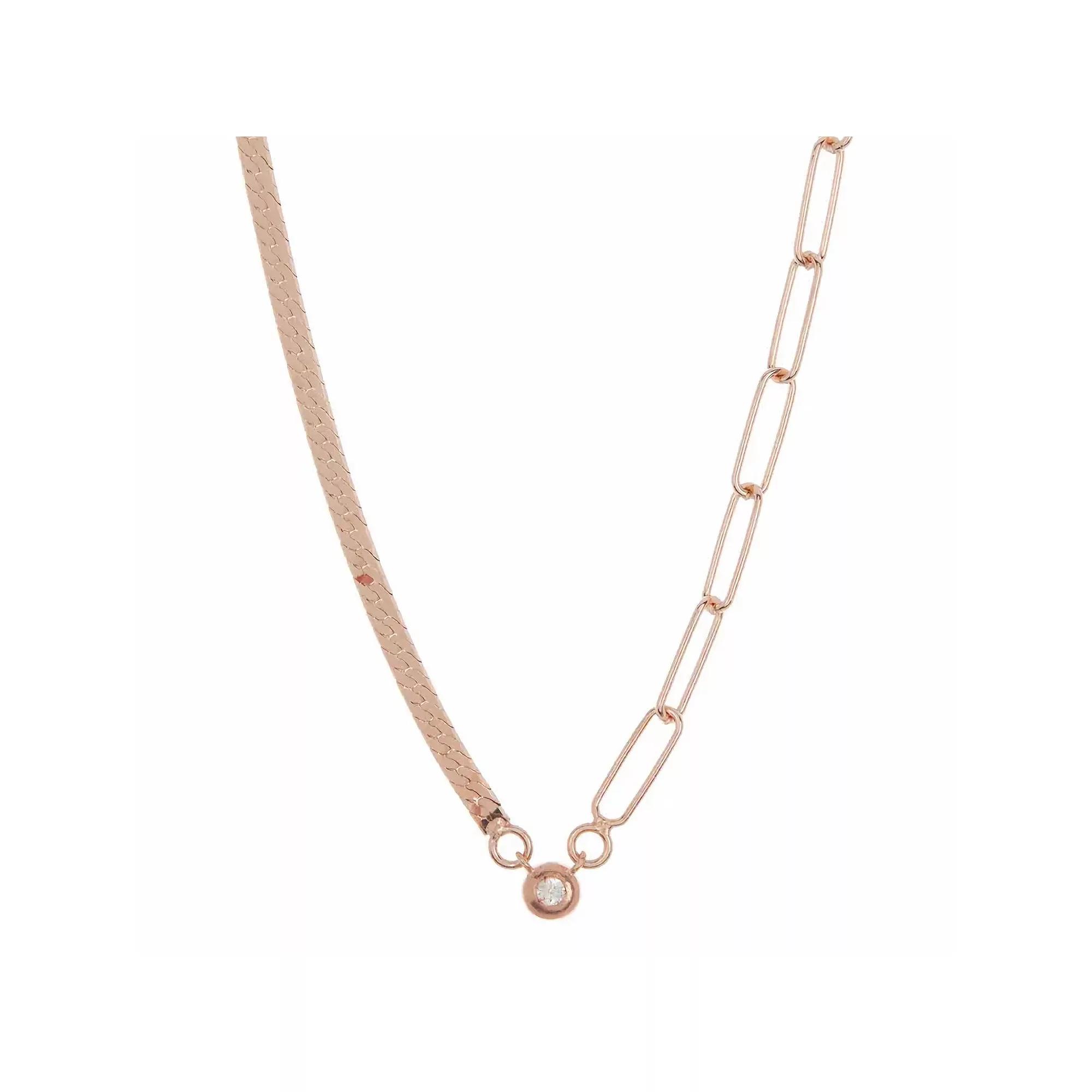 Meshmerise Sterling Silver 1/10 Carat T.W. Diamond Link and Herringbone Chain Necklace, Women's, Size: 16-18" ADJ, Pink Tone Product Image