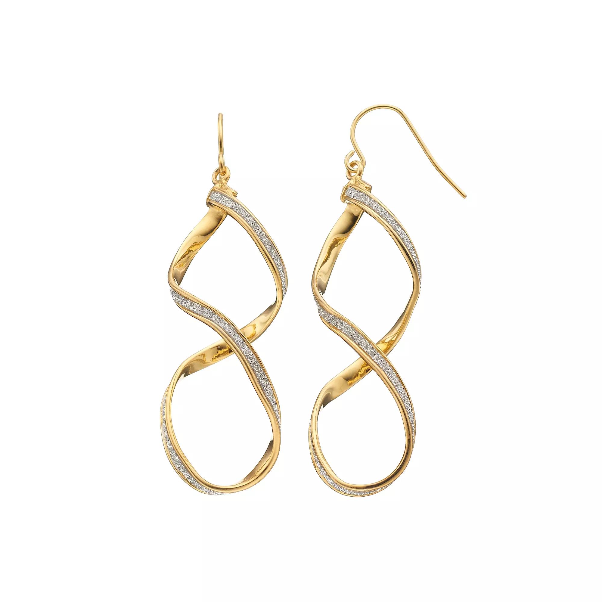 18k Gold Over Silver Glittery Twist Drop Earrings, Women's, Gold Tone Product Image