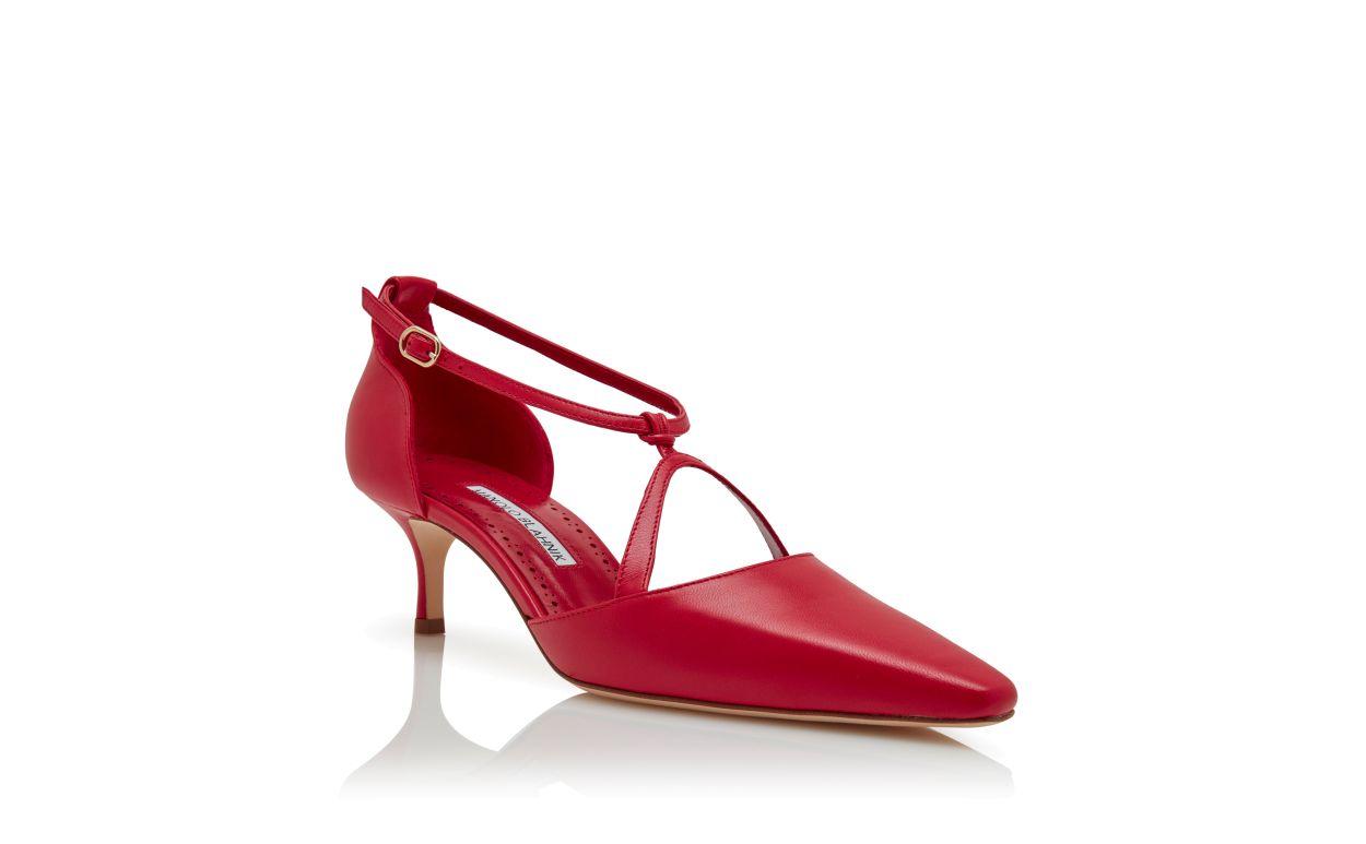 NOLA Red Nappa Leather T-Bar Pumps  Product Image