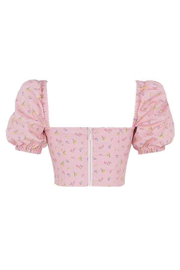 Arianna  pink floral puff sleeve corset Product Image