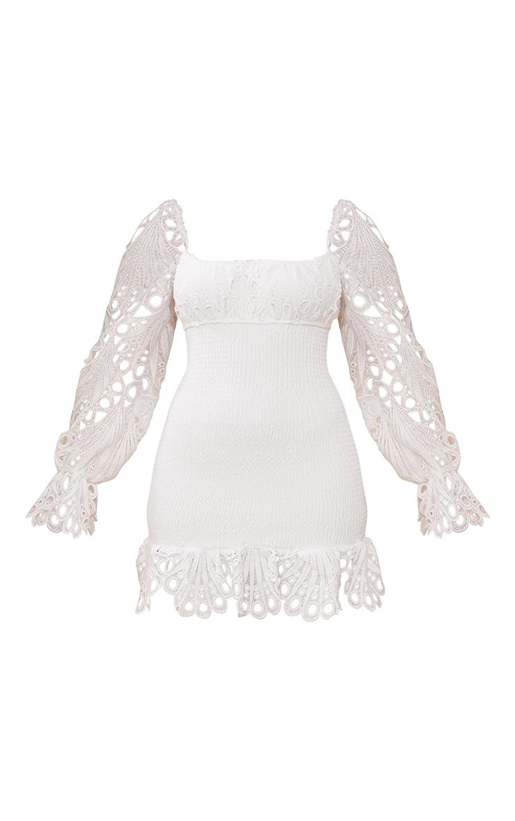 White Lace Sleeve Shirred Bodycon Dress Product Image