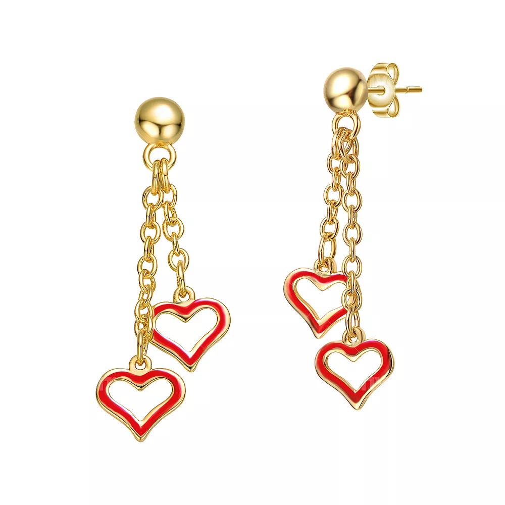 14k Gold Plated Double Heart Chain Drop Earrings, Womens, Red Product Image