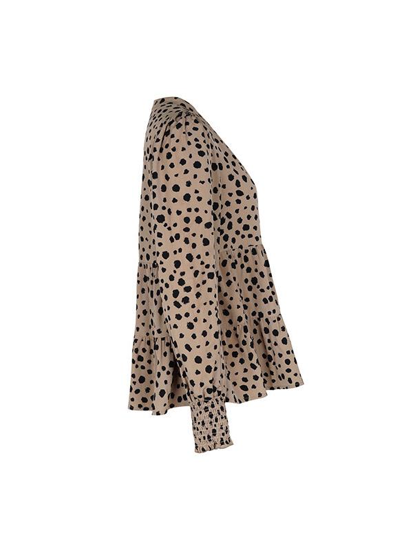 Long Sleeves Loose Elasticity Polka-Dot Split-Joint V-Neck Blouses&Shirts Tops Product Image