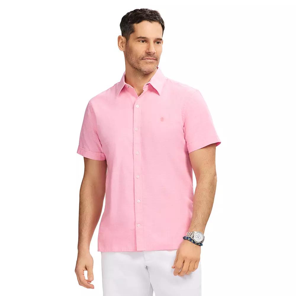 Men's IZOD Madras Short Sleeve Button Down Shirt, Size: Large, Pink Carnation Product Image