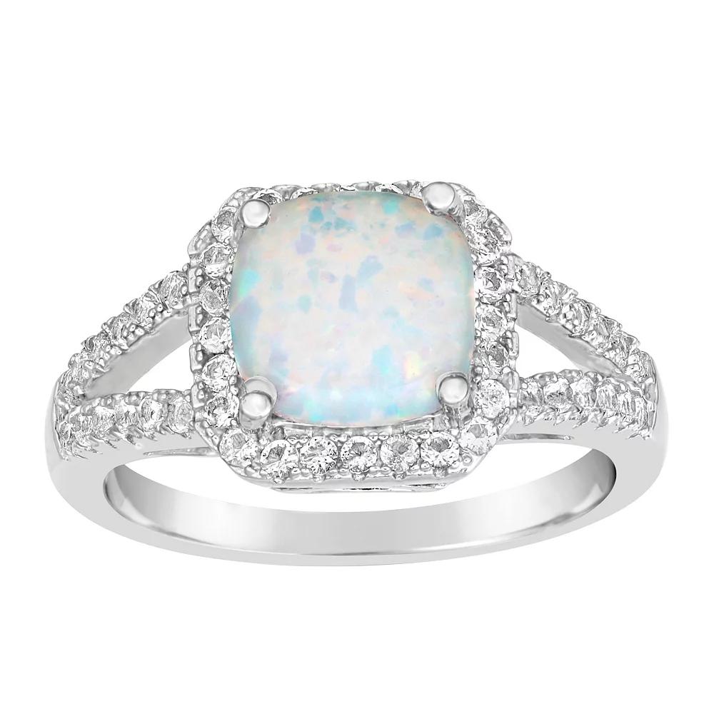 Gemminded Sterling Silver Lab-Created Opal & White Topaz Halo Ring, Women's,  Product Image