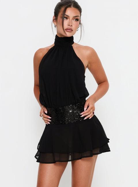 Zenayda Drop Waist Sequin Mini Dress Black Product Image