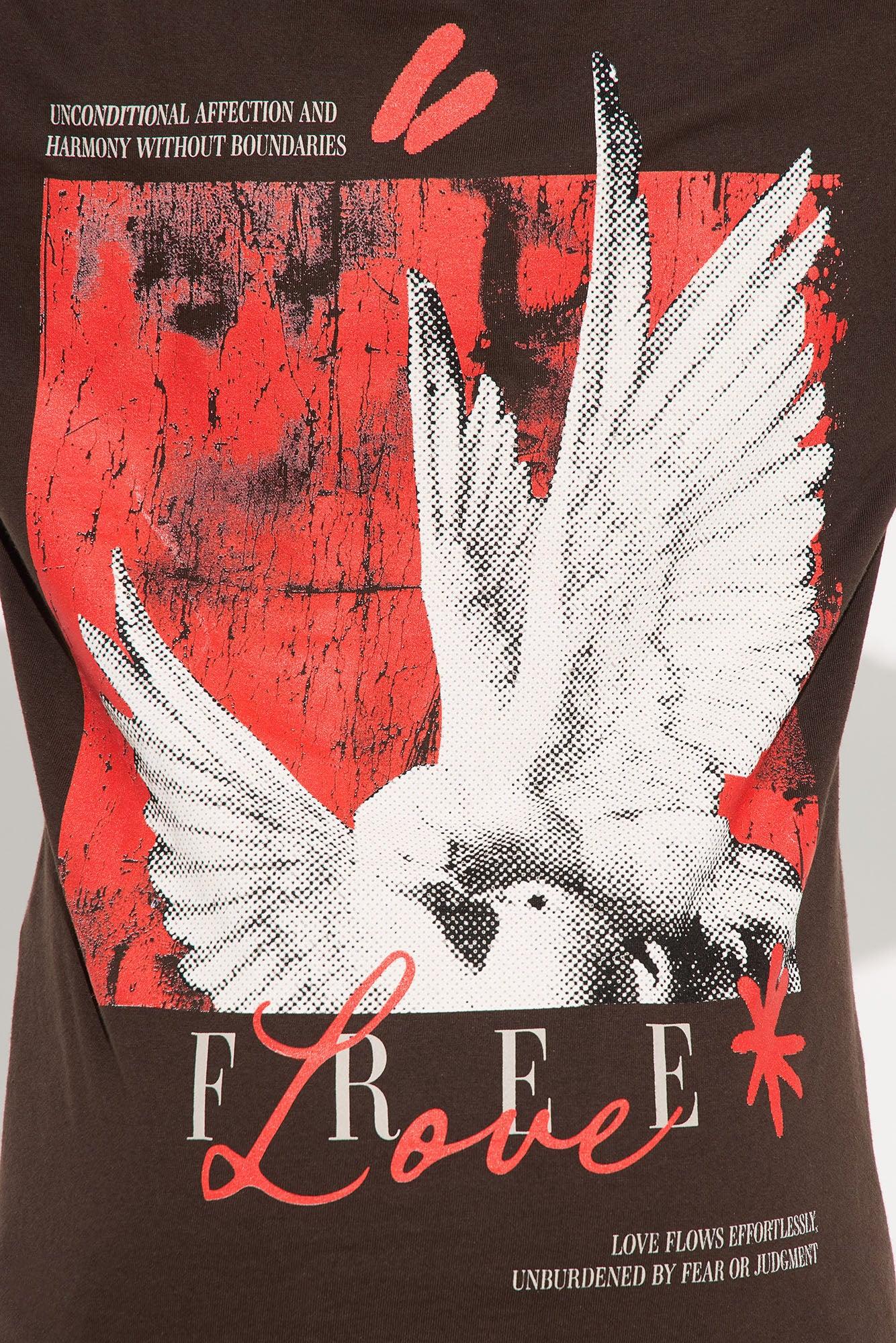 Free Love Multi Hit Oversized Tee - Brown Female Product Image