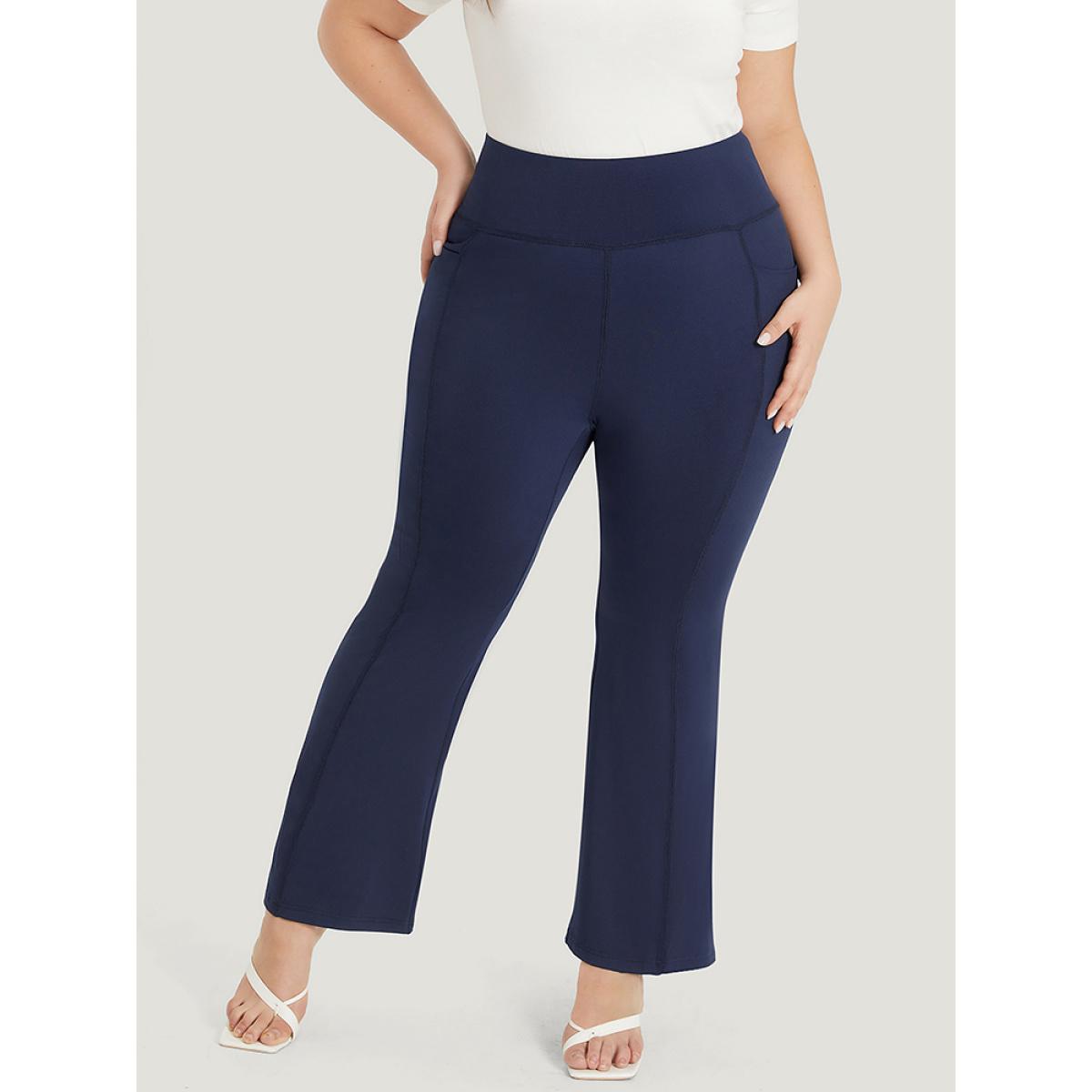 Plus Size Supersoft Essentials Plain Elastic Waist Bootcut Pocket Side Leggings Women Indigo Elegant High stretch Skinny High Rise Dailywear Leggings BloomChic 26/4X Product Image