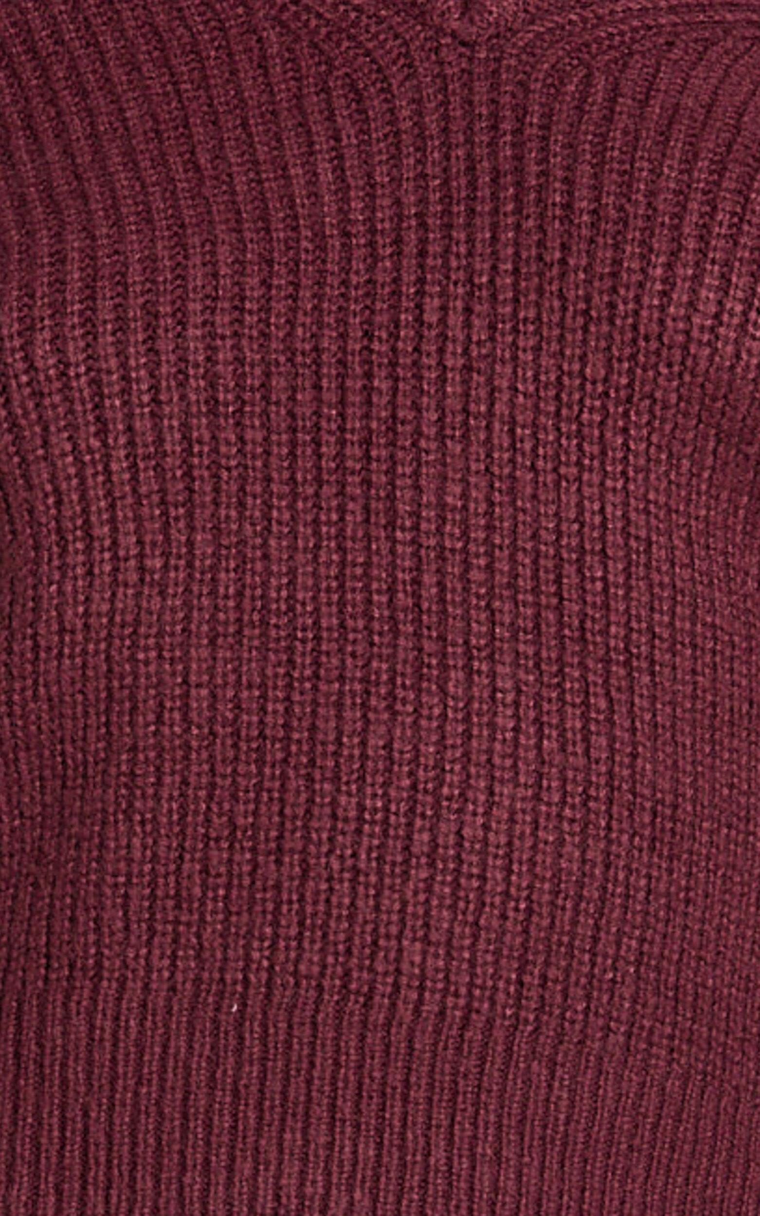 Tiana Sweater - V Neck Long Sleeve Knit Sweater in Burgundy Product Image