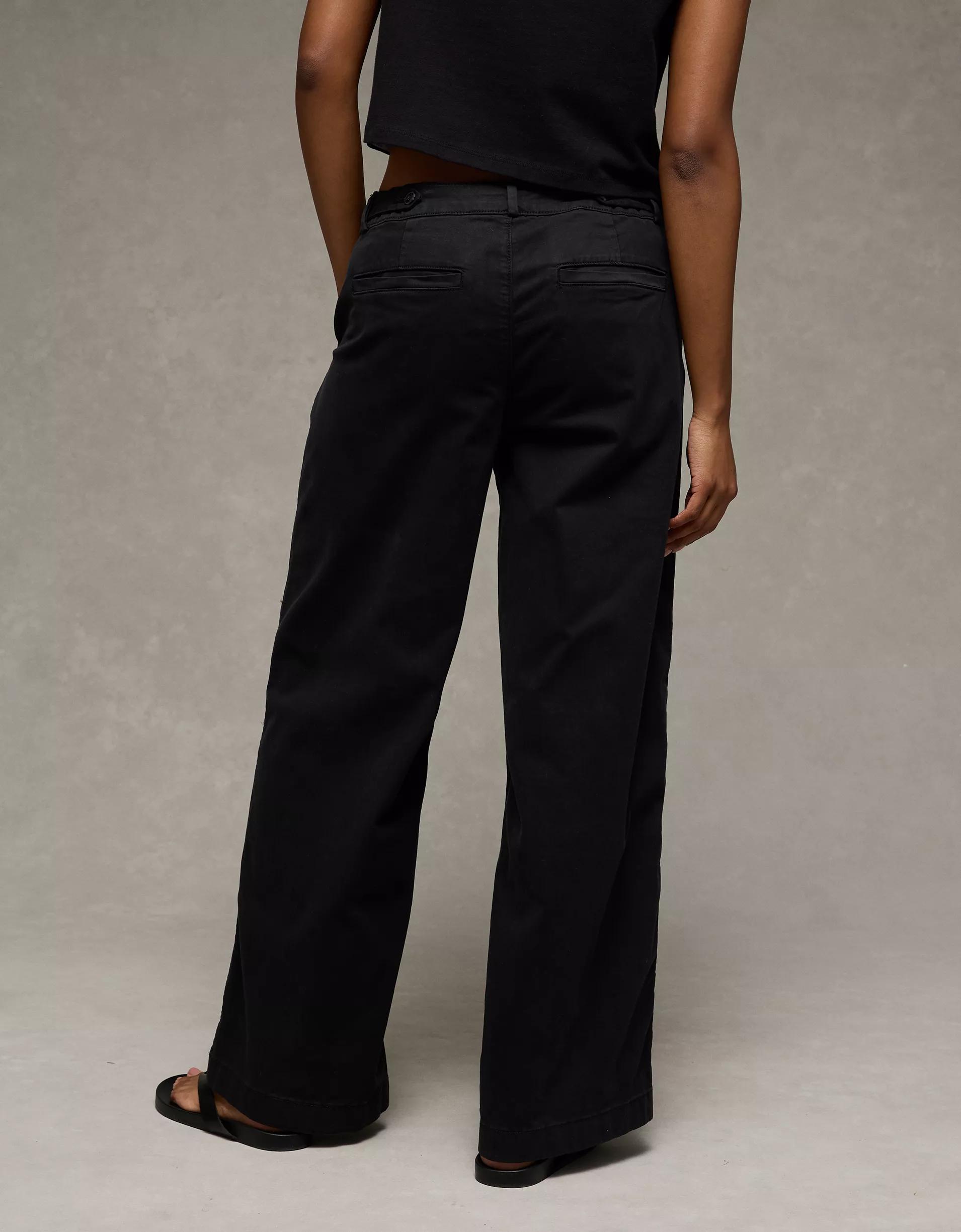 AE Stretch Low-Rise Wide-Leg Khaki Pant Product Image