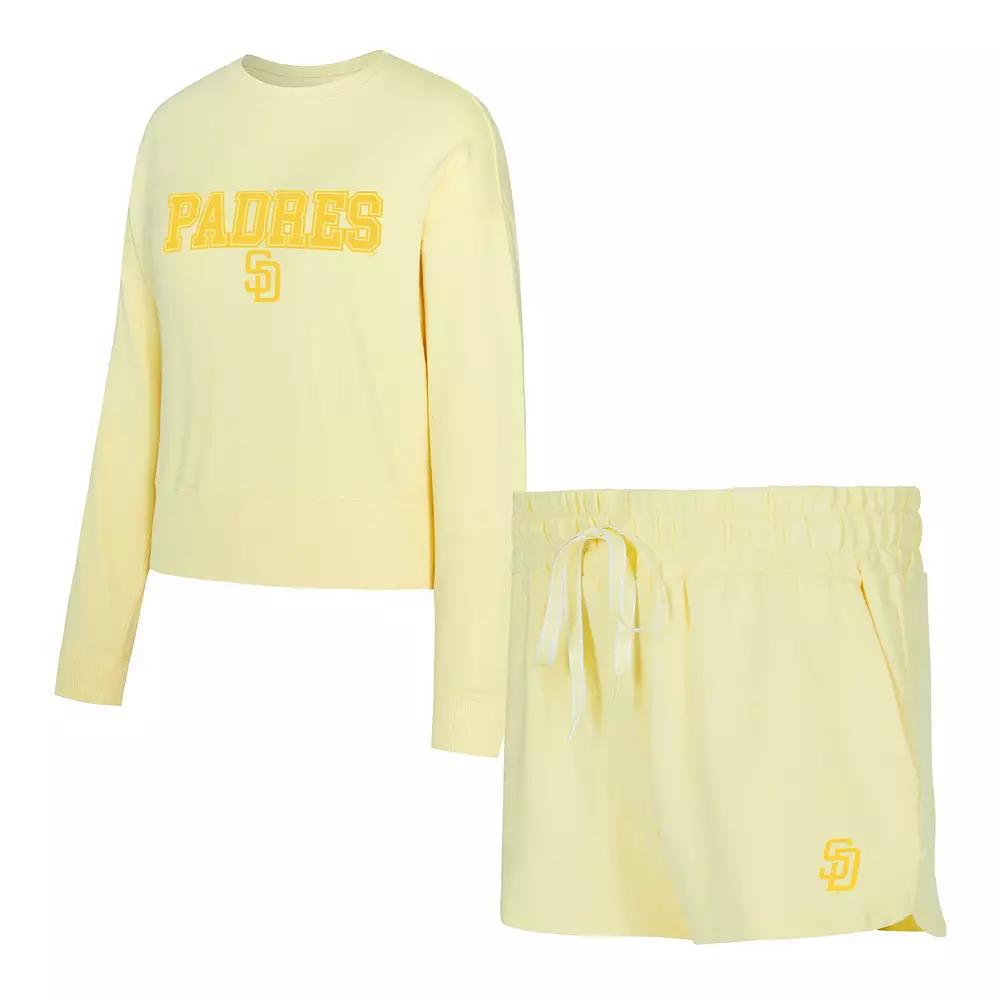 Women's Concepts Sport  Yellow San Diego Padres Elevation Tri-Blend Long Sleeve T-Shirt & Shorts Set, Size: XL Product Image