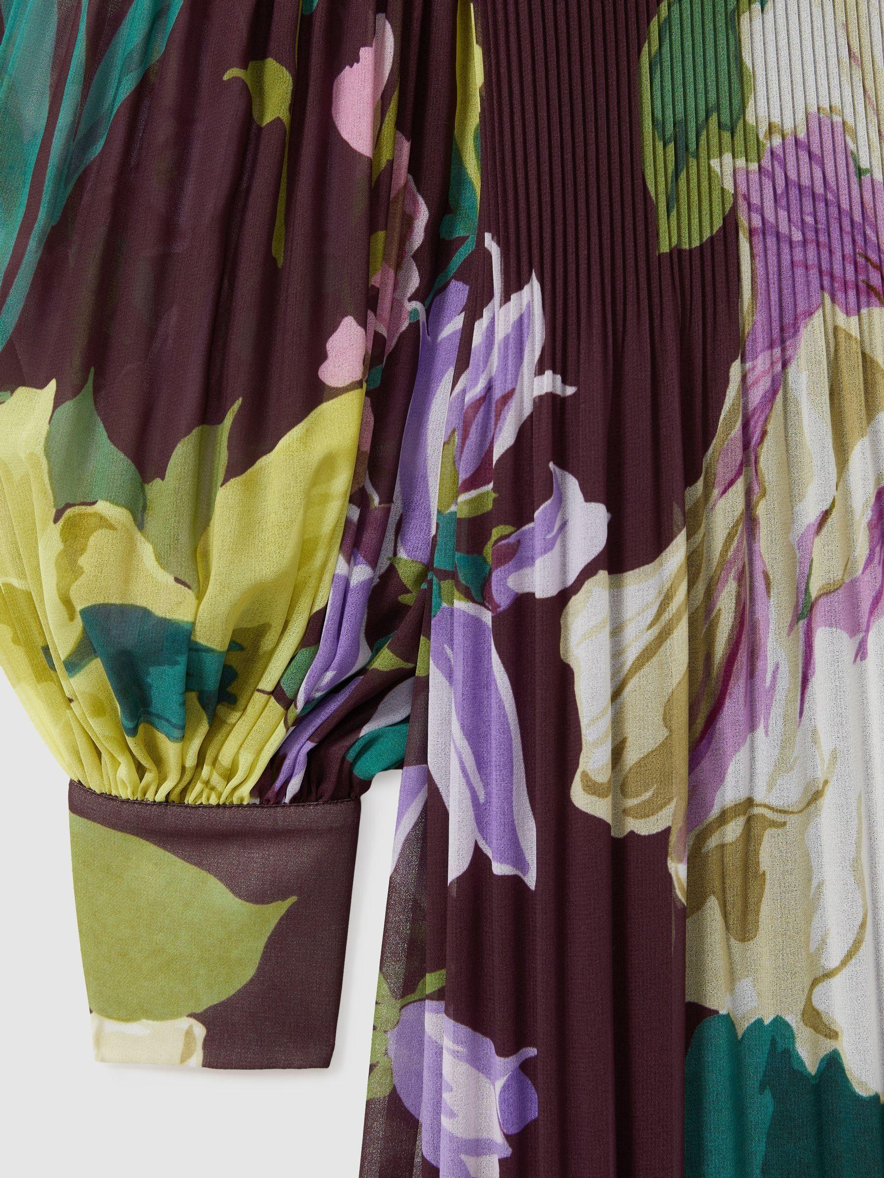 Florere Pleated Blouson Sleeve Midi Dress in Purple Product Image