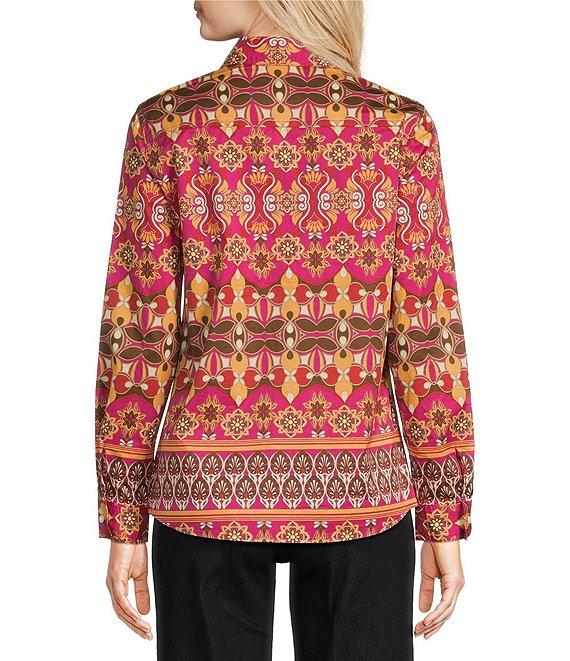 J.McLaughlin Lois Printed Stretch Sateen Point Collar Long Sleeve Button Front Blouse Product Image