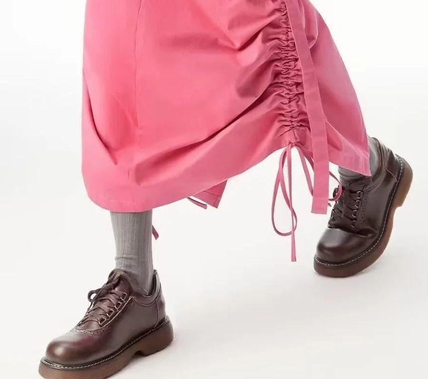 High Rise Plain Drawstring Midi A-Line Cargo Skirt Product Image