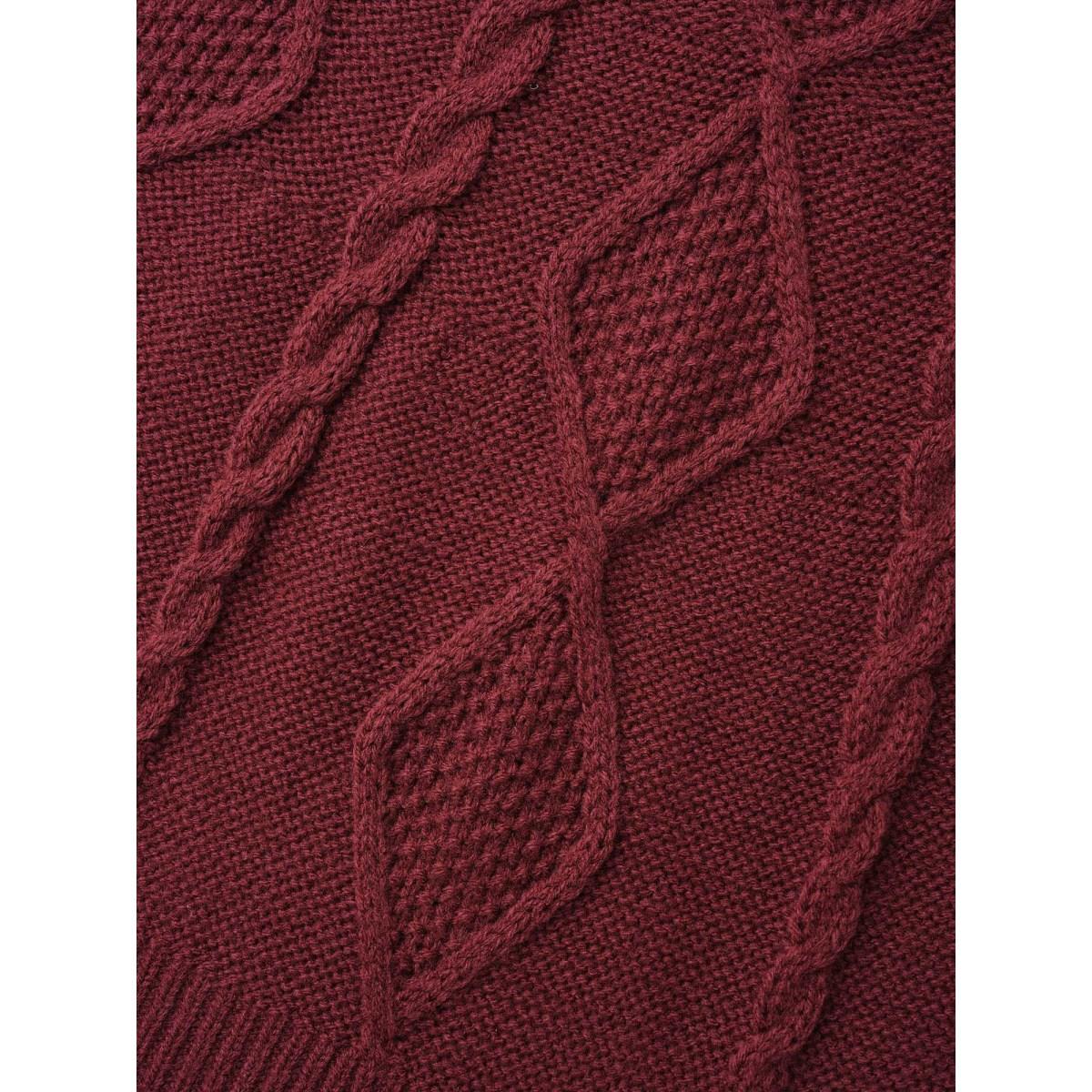 Plus Size Cable Knit Raglan Sleeve Midi Sweater Dress Burgundy Women Casual Bodycon Long Sleeve Everyday Sweater Dresses BloomChic 22-24/3X Product Image