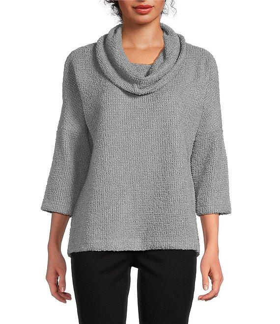 Ali Miles Knit Cowl Neck 3/4 Dolman Sleeve Back Button Detail Tunic Product Image