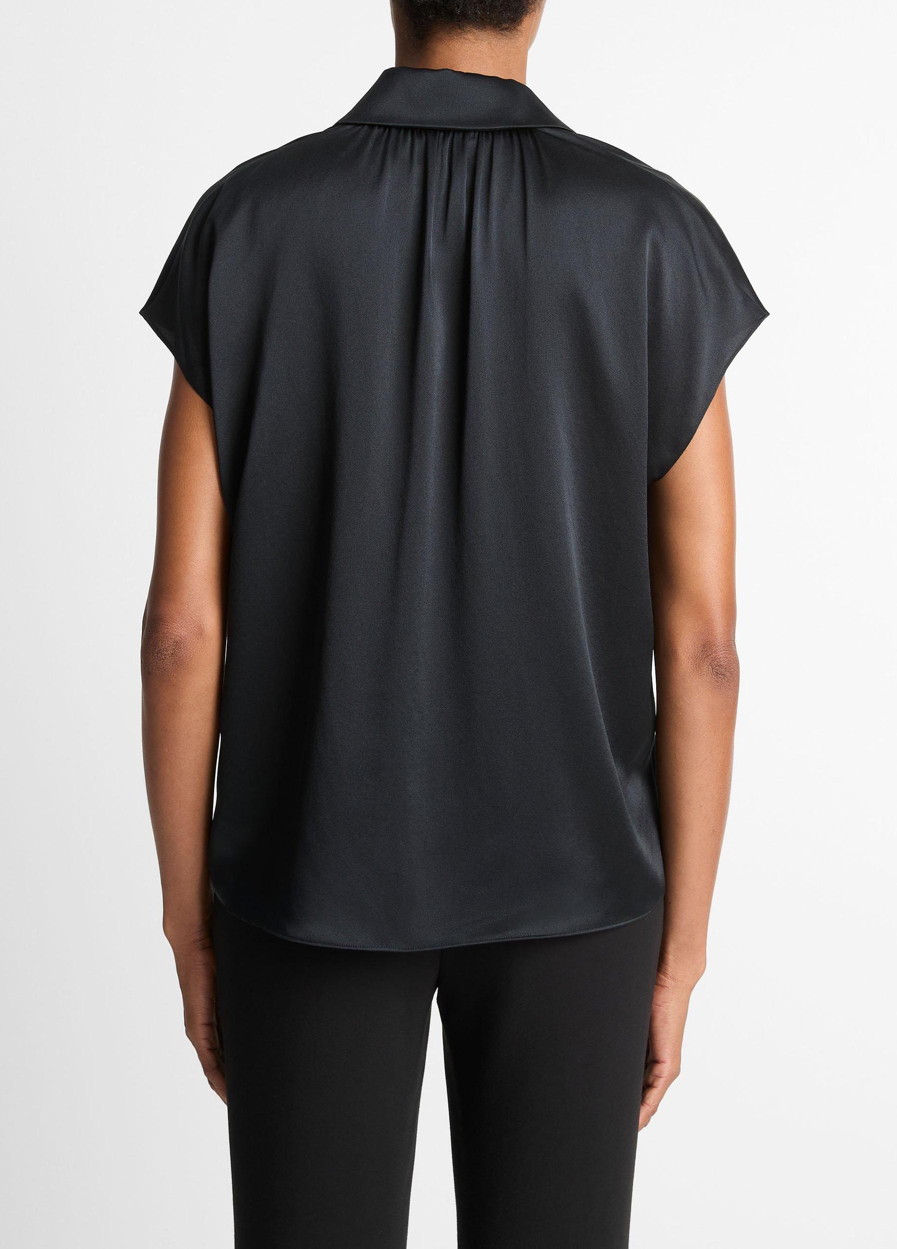 Silk Cap-Sleeve Ruched-Back Blouse Product Image