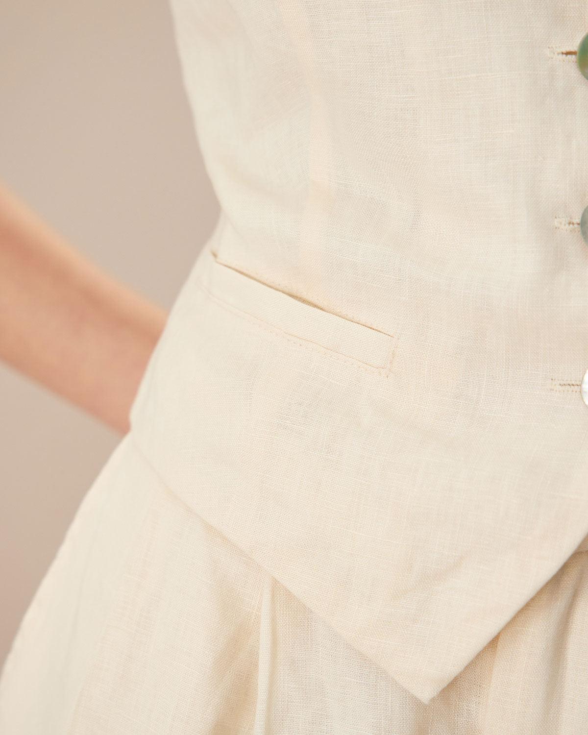 The Apricot V Neck Button-Up Linen Vest Product Image