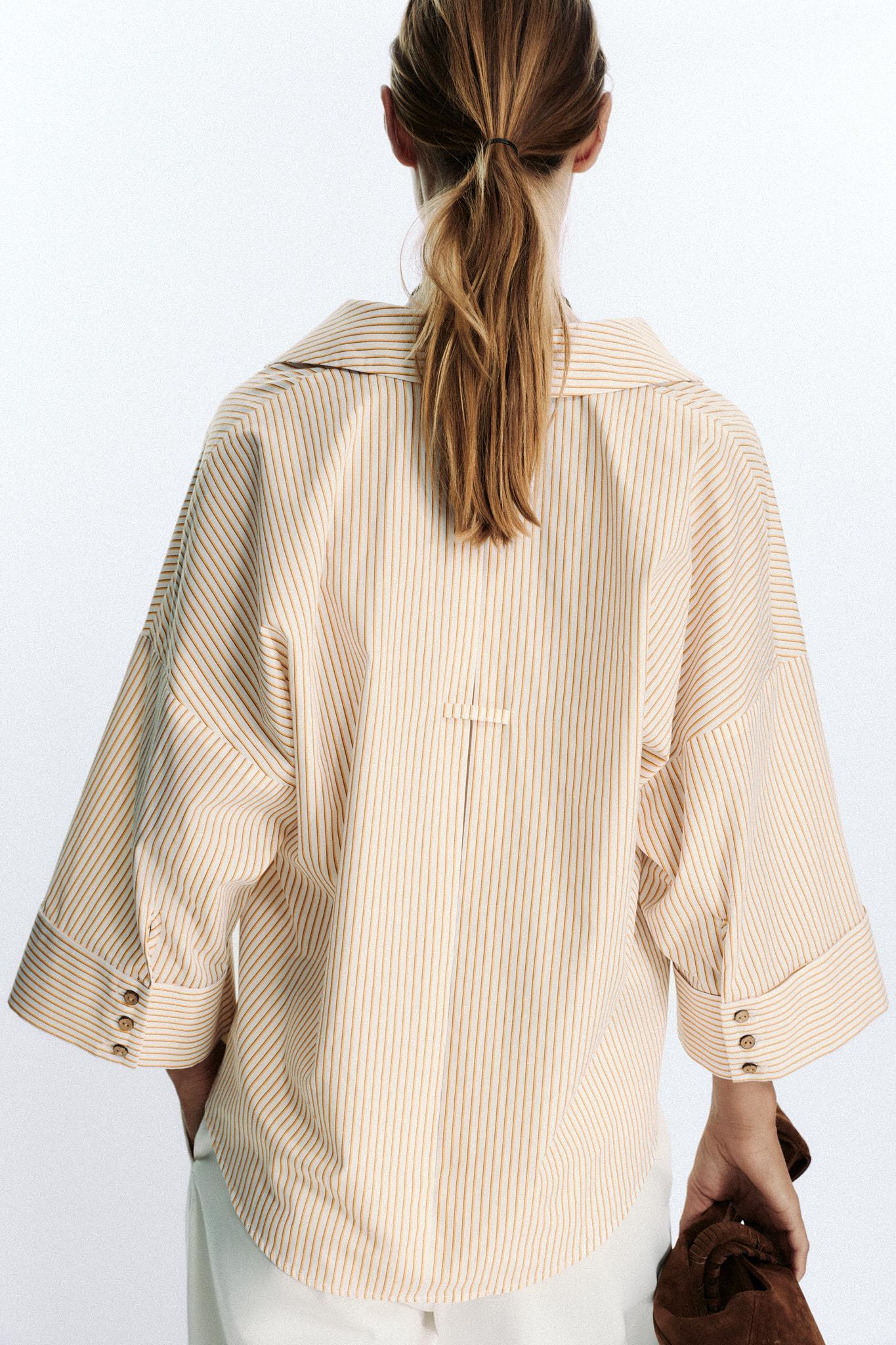 STRIPED POPLIN SHIRT WITH WIDE SLEEVES Product Image