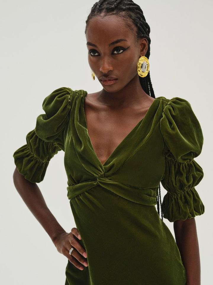 Martini Velvet Maxi Dress — Green Product Image