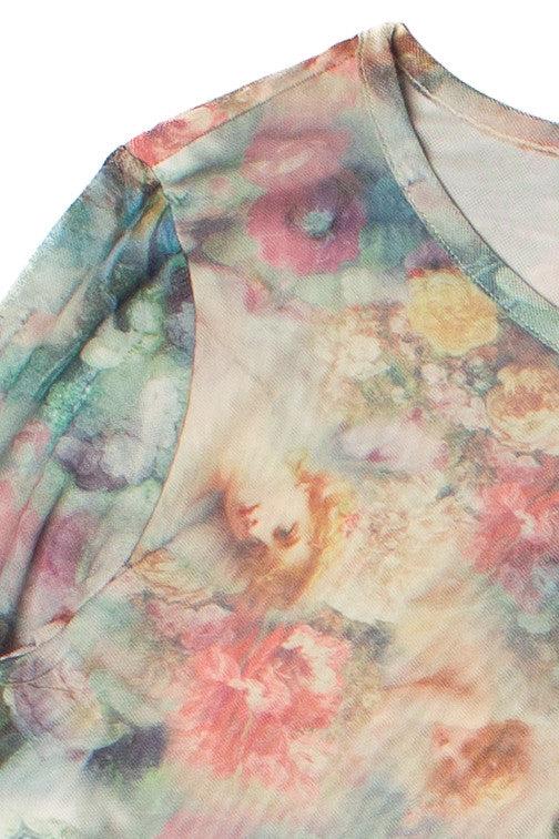 Long Sleeve Double Layer Printed Mesh Top Product Image