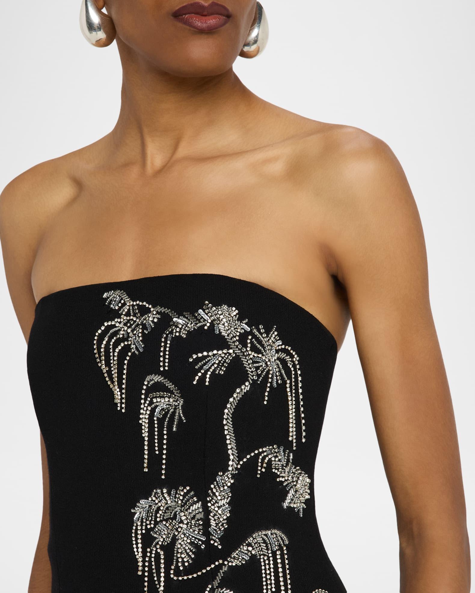 Strapless Crystal Fringe Sheath Midi Dress Product Image